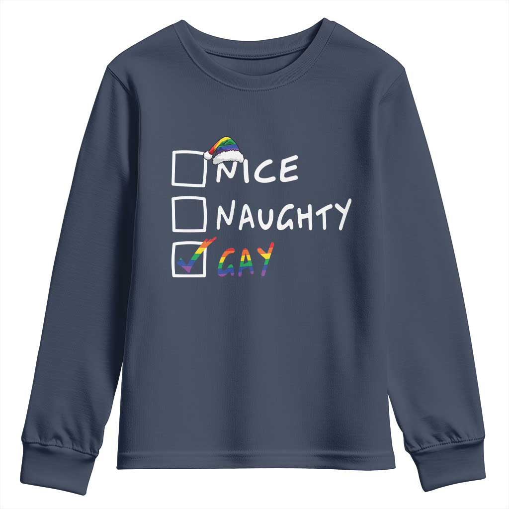 Funny Christmas LGBT Youth Sweatshirt Naughty Nice Gay TS09 Navy Print Your Wear