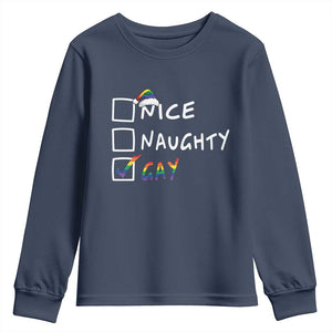 Funny Christmas LGBT Youth Sweatshirt Naughty Nice Gay TS09 Navy Print Your Wear