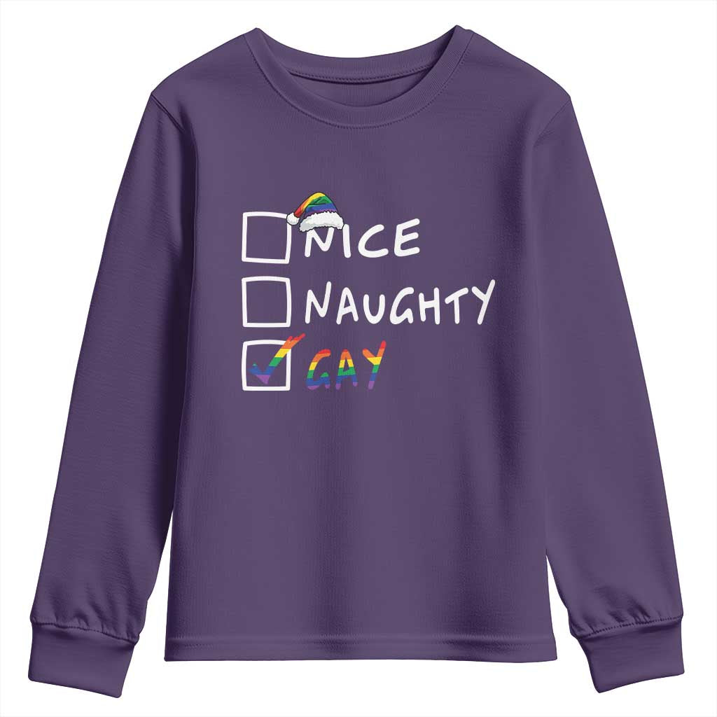 Funny Christmas LGBT Youth Sweatshirt Naughty Nice Gay TS09 Purple Print Your Wear