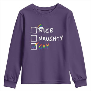 Funny Christmas LGBT Youth Sweatshirt Naughty Nice Gay TS09 Purple Print Your Wear