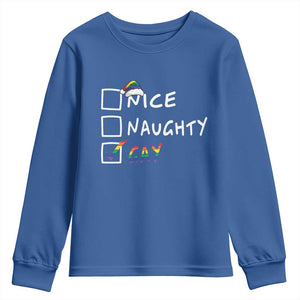 Funny Christmas LGBT Youth Sweatshirt Naughty Nice Gay TS09 Royal Blue Print Your Wear