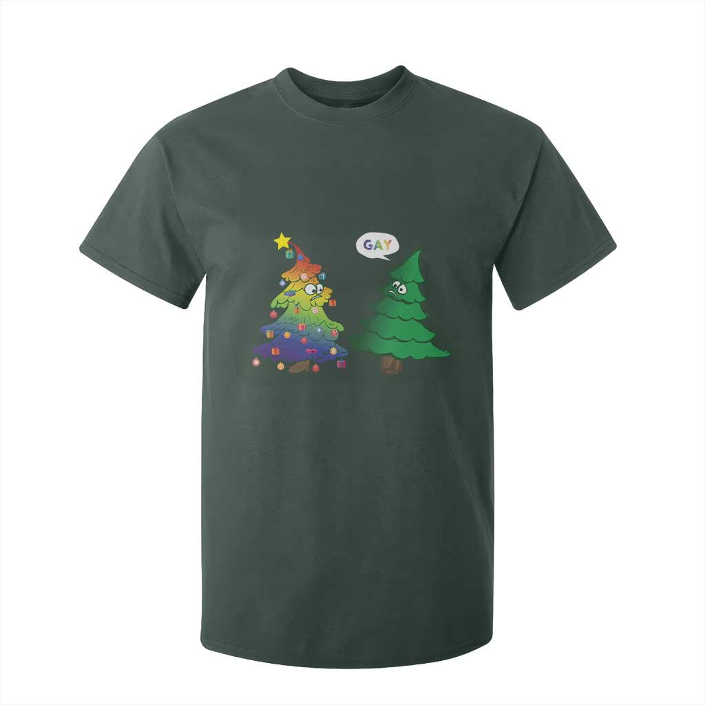 Funny Gay Christmas T Shirt For Kid Rainbow Christmas Tree LGBT TS09 Dark Forest Green Print Your Wear