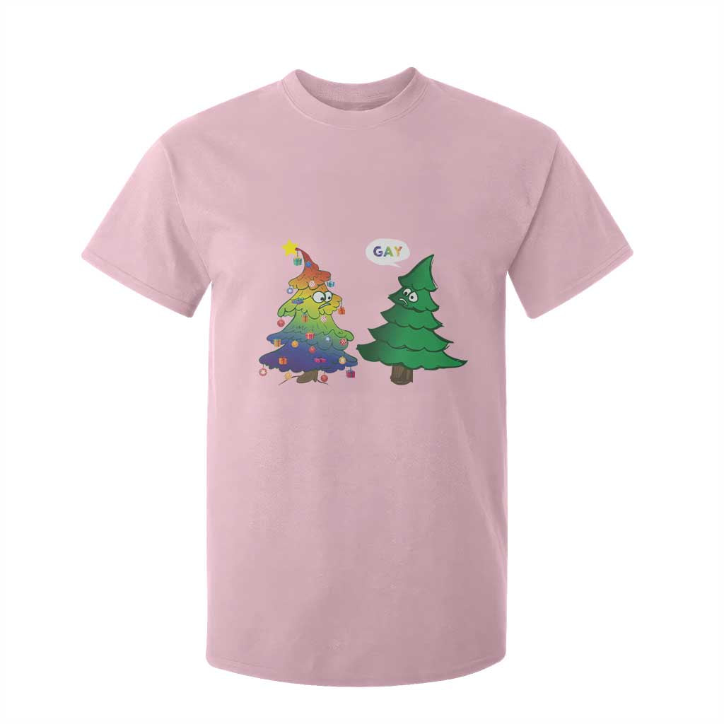 Funny Gay Christmas T Shirt For Kid Rainbow Christmas Tree LGBT TS09 Light Pink Print Your Wear