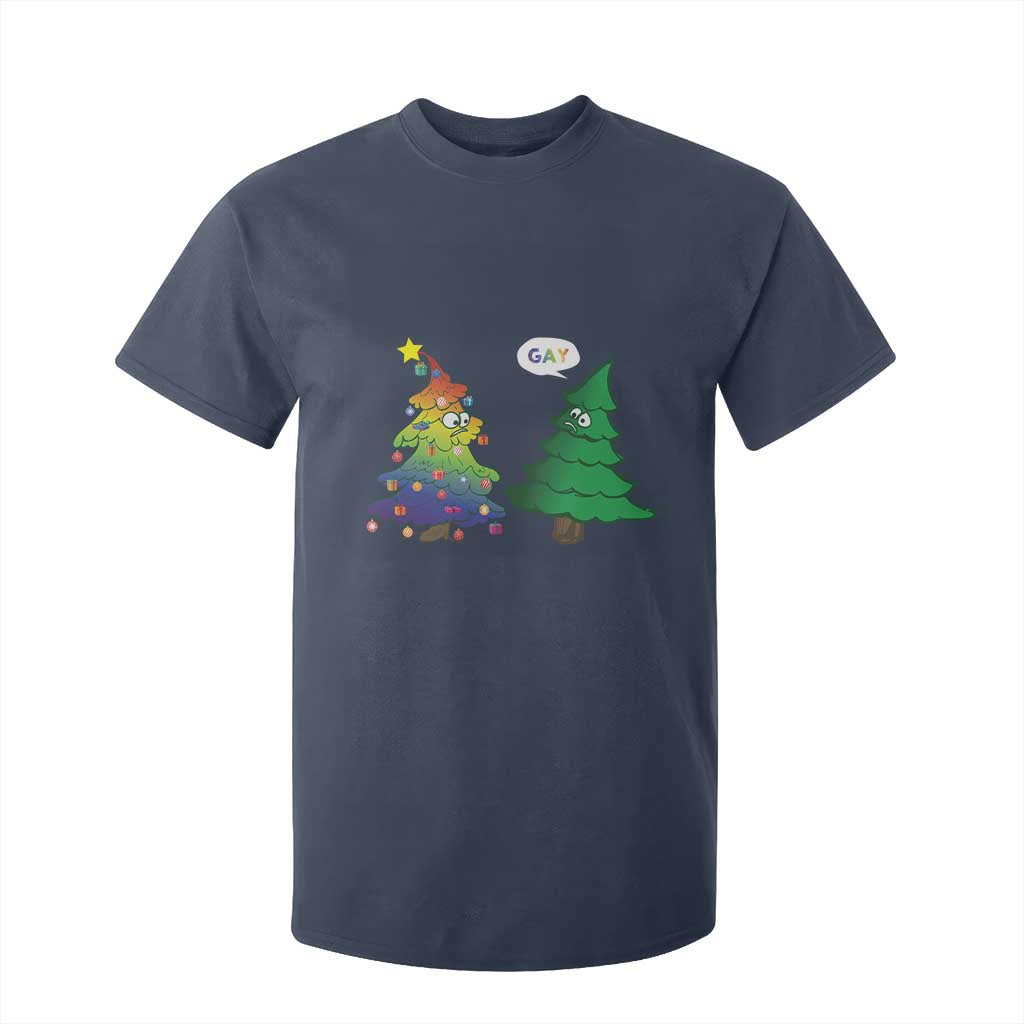 Funny Gay Christmas T Shirt For Kid Rainbow Christmas Tree LGBT TS09 Navy Print Your Wear