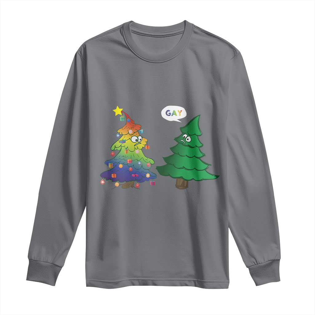 Funny Gay Christmas Long Sleeve Shirt Rainbow Christmas Tree LGBT TS09 Charcoal Print Your Wear