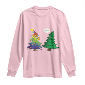 Funny Gay Christmas Long Sleeve Shirt Rainbow Christmas Tree LGBT TS09 Light Pink Print Your Wear