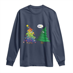 Funny Gay Christmas Long Sleeve Shirt Rainbow Christmas Tree LGBT TS09 Navy Print Your Wear