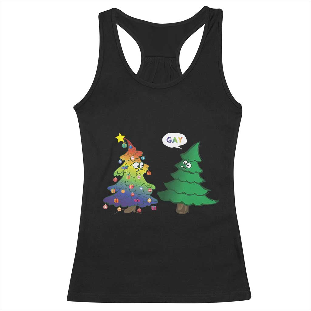Funny Gay Christmas Racerback Tank Top Rainbow Christmas Tree LGBT TS09 Black Print Your Wear