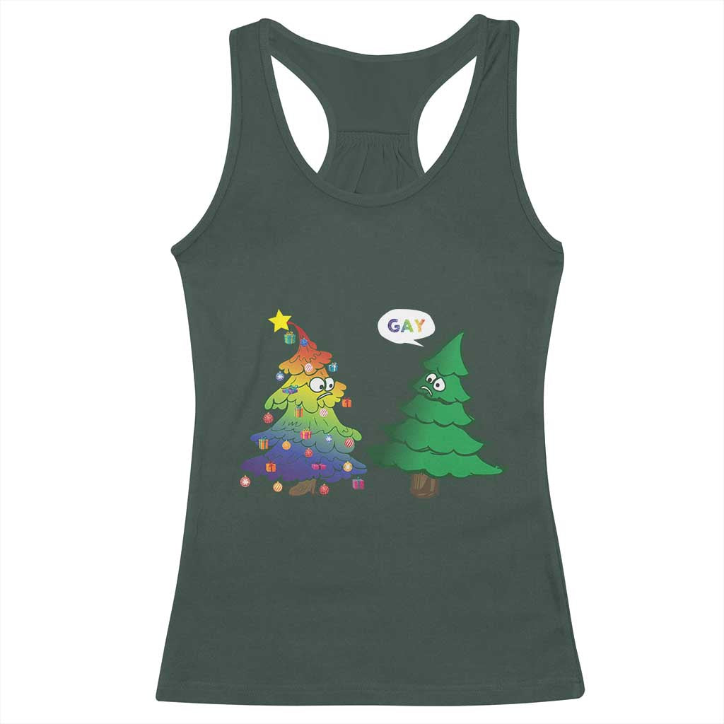 Funny Gay Christmas Racerback Tank Top Rainbow Christmas Tree LGBT TS09 Dark Forest Green Print Your Wear