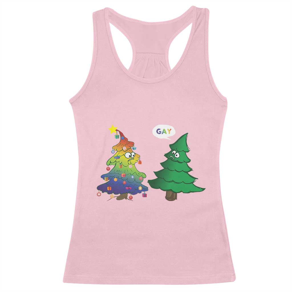 Funny Gay Christmas Racerback Tank Top Rainbow Christmas Tree LGBT TS09 Light Pink Print Your Wear
