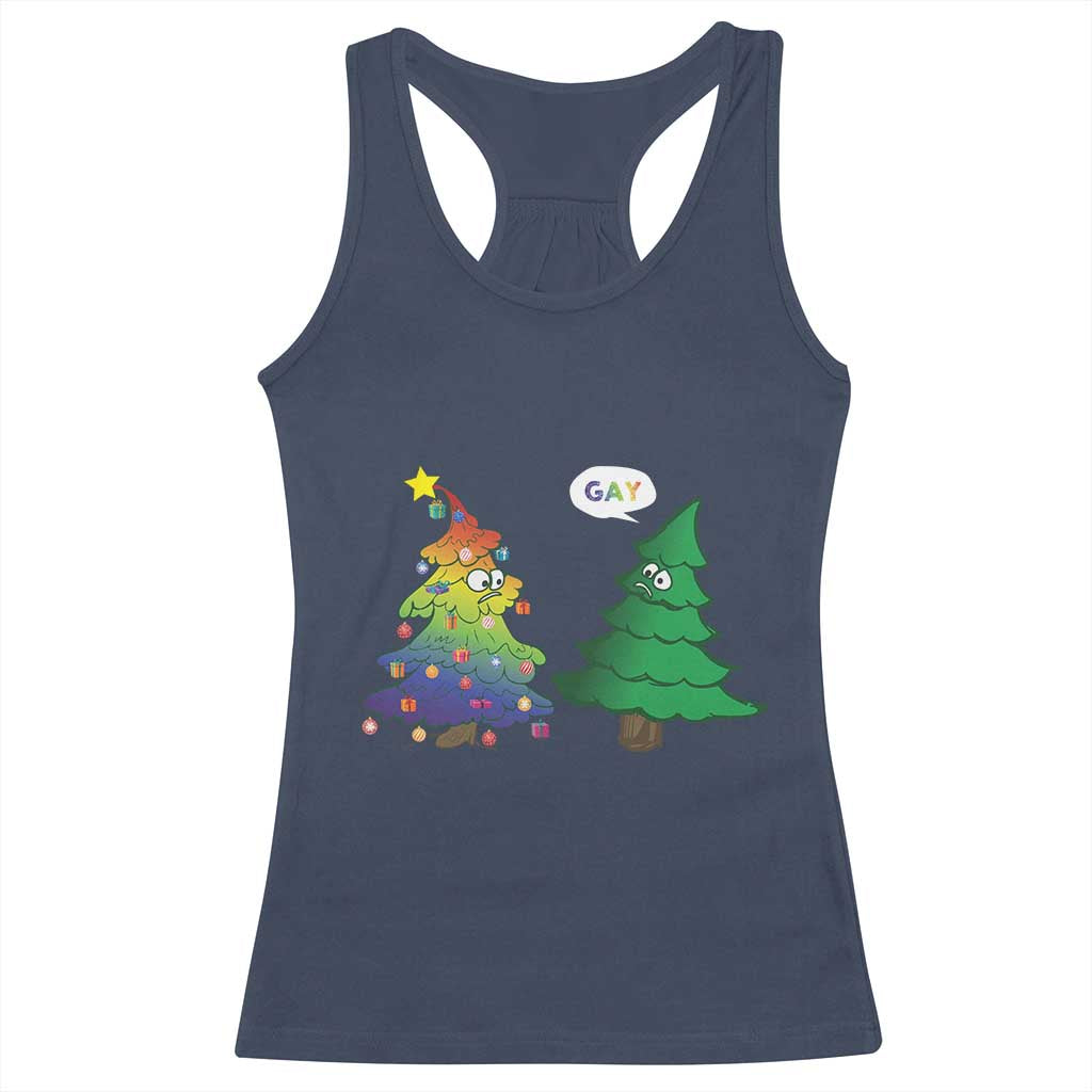 Funny Gay Christmas Racerback Tank Top Rainbow Christmas Tree LGBT TS09 Navy Print Your Wear