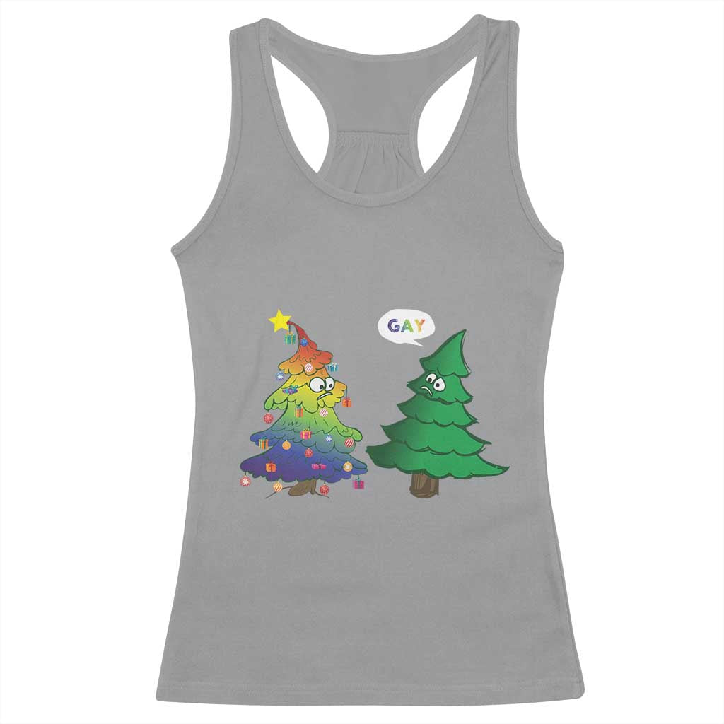 Funny Gay Christmas Racerback Tank Top Rainbow Christmas Tree LGBT TS09 Sport Gray Print Your Wear