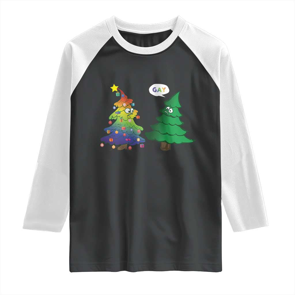 Funny Gay Christmas Raglan Shirt Rainbow Christmas Tree LGBT TS09 Black White Print Your Wear