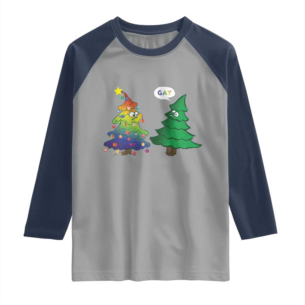Funny Gay Christmas Raglan Shirt Rainbow Christmas Tree LGBT TS09 Sport Gray Navy Print Your Wear