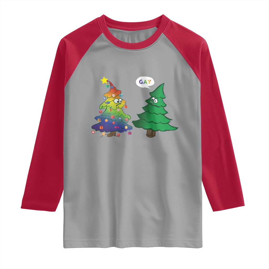 Funny Gay Christmas Raglan Shirt Rainbow Christmas Tree LGBT TS09 Sport Gray Red Print Your Wear