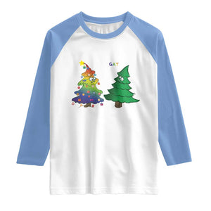 Funny Gay Christmas Raglan Shirt Rainbow Christmas Tree LGBT TS09 White Carolina Blue Print Your Wear