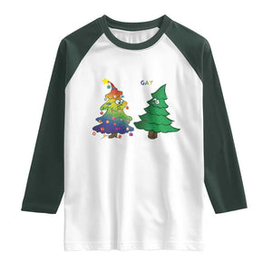 Funny Gay Christmas Raglan Shirt Rainbow Christmas Tree LGBT TS09 White Dark Forest Green Print Your Wear