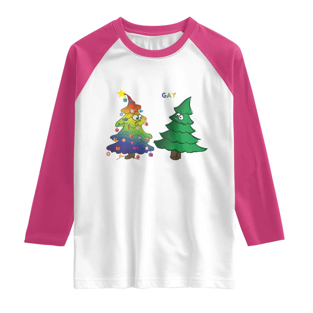 Funny Gay Christmas Raglan Shirt Rainbow Christmas Tree LGBT TS09 White Heliconia Print Your Wear