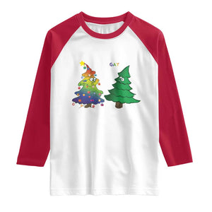Funny Gay Christmas Raglan Shirt Rainbow Christmas Tree LGBT TS09 White Red Print Your Wear