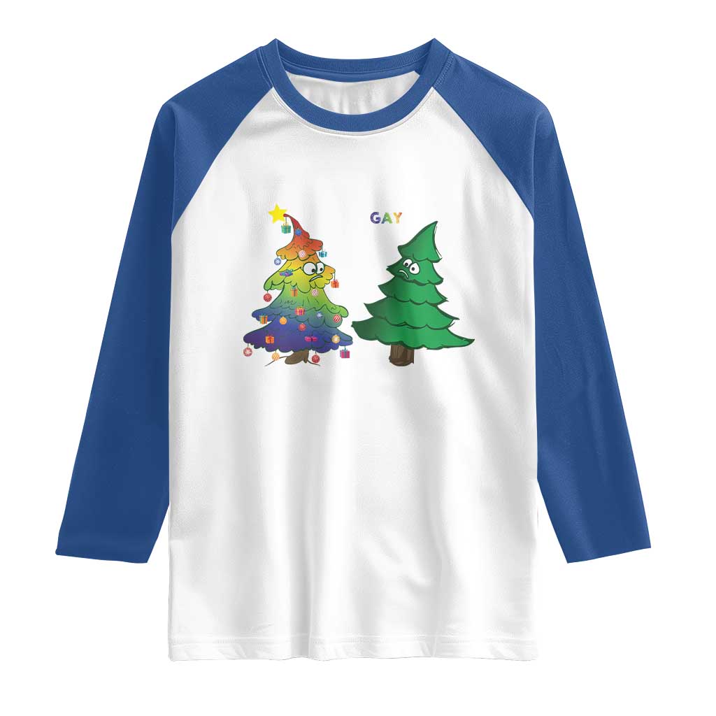 Funny Gay Christmas Raglan Shirt Rainbow Christmas Tree LGBT TS09 White Royal Print Your Wear