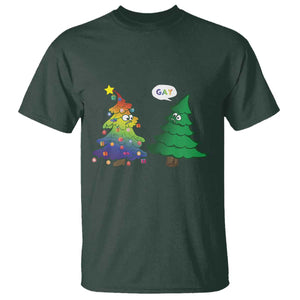 Funny Gay Christmas T Shirt Rainbow Christmas Tree LGBT TS09 Dark Forest Green Print Your Wear