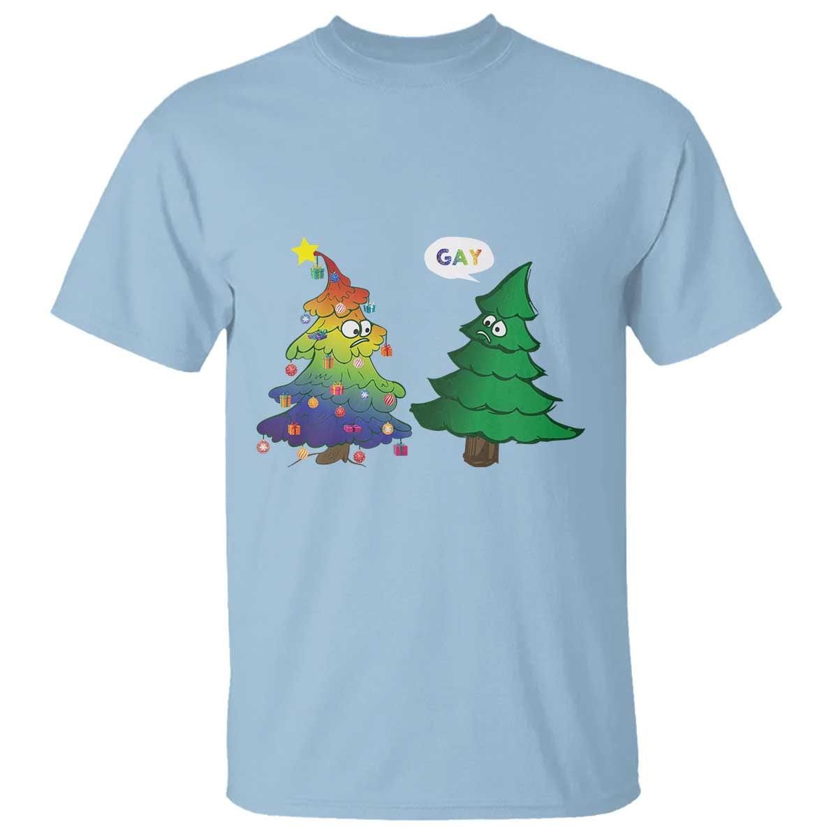 Funny Gay Christmas T Shirt Rainbow Christmas Tree LGBT TS09 Light Blue Print Your Wear