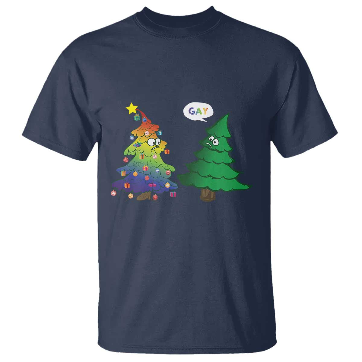 Funny Gay Christmas T Shirt Rainbow Christmas Tree LGBT TS09 Navy Print Your Wear