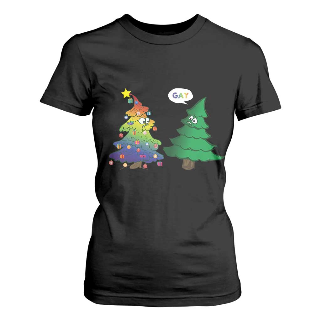 Funny Gay Christmas T Shirt For Women Rainbow Christmas Tree LGBT TS09 Black Print Your Wear