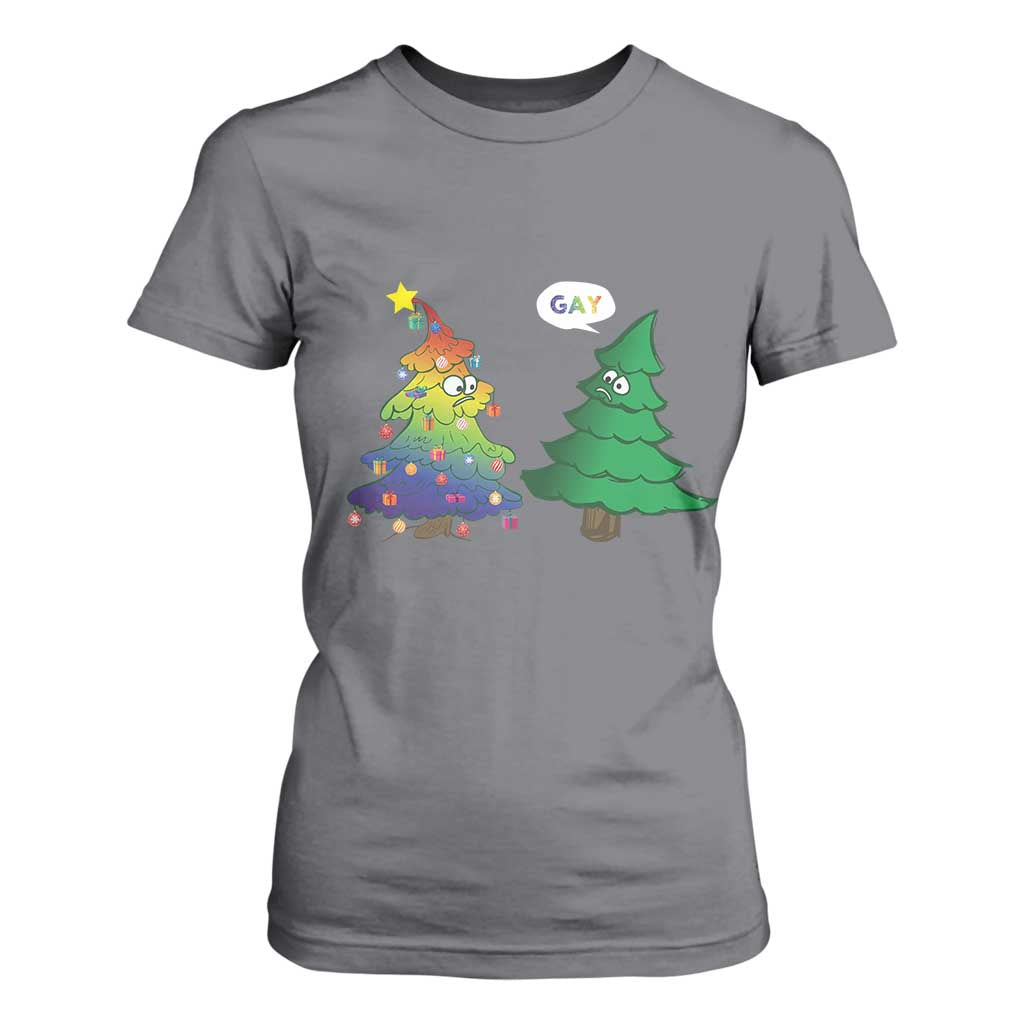 Funny Gay Christmas T Shirt For Women Rainbow Christmas Tree LGBT TS09 Charcoal Print Your Wear