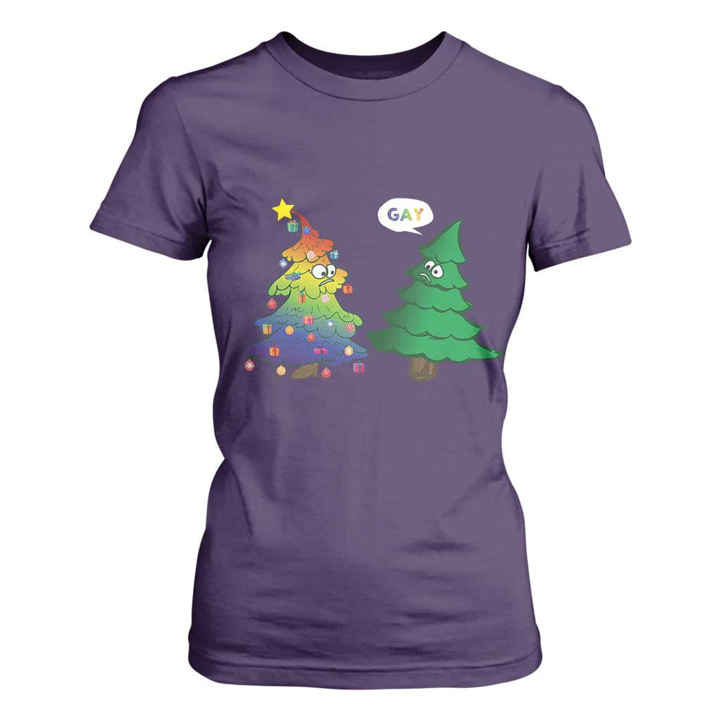 Funny Gay Christmas T Shirt For Women Rainbow Christmas Tree LGBT TS09 Purple Print Your Wear