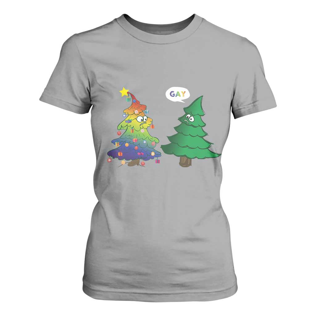 Funny Gay Christmas T Shirt For Women Rainbow Christmas Tree LGBT TS09 Sport Gray Print Your Wear