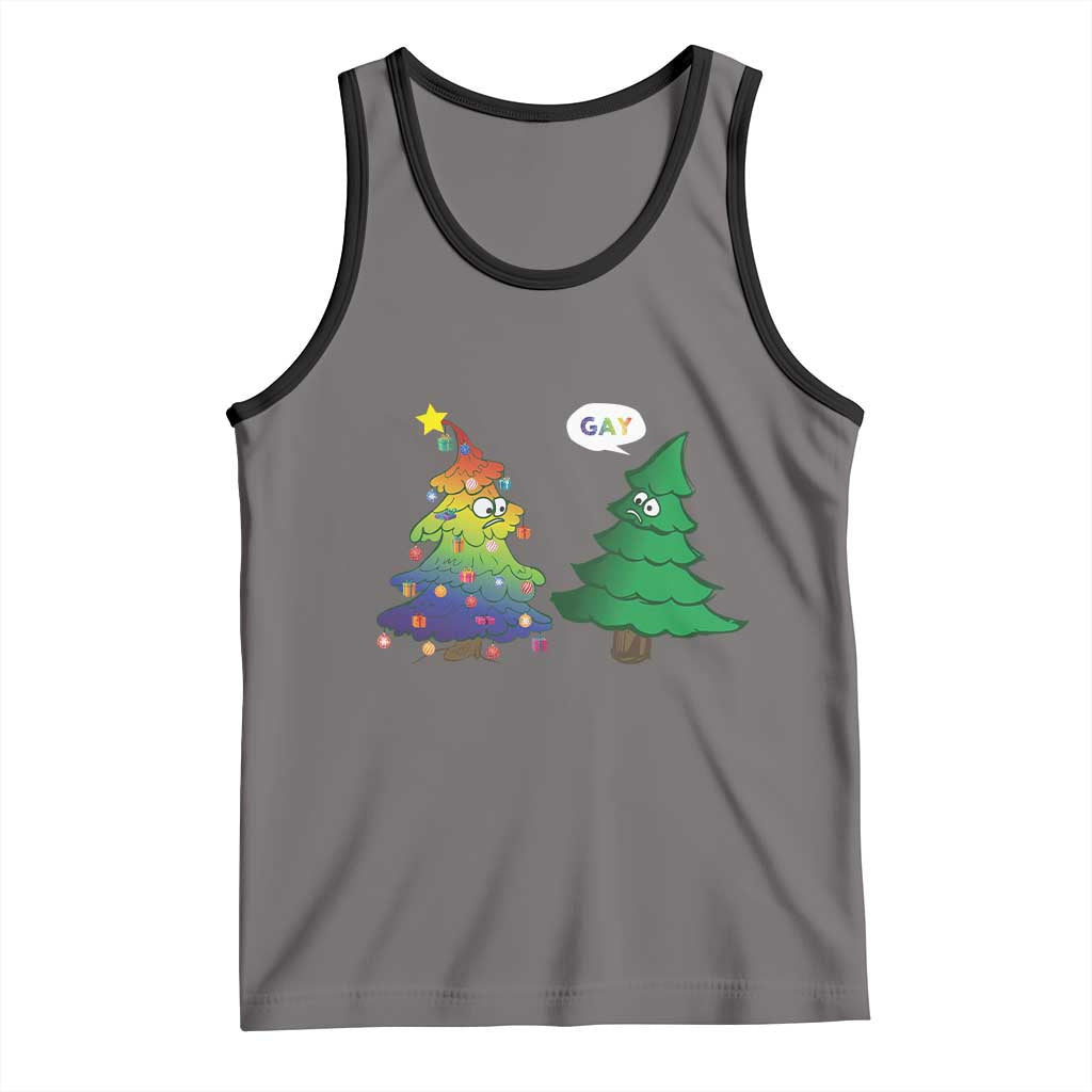 Funny Gay Christmas Tank Top Rainbow Christmas Tree LGBT TS09 Deep Heather Black Print Your Wear