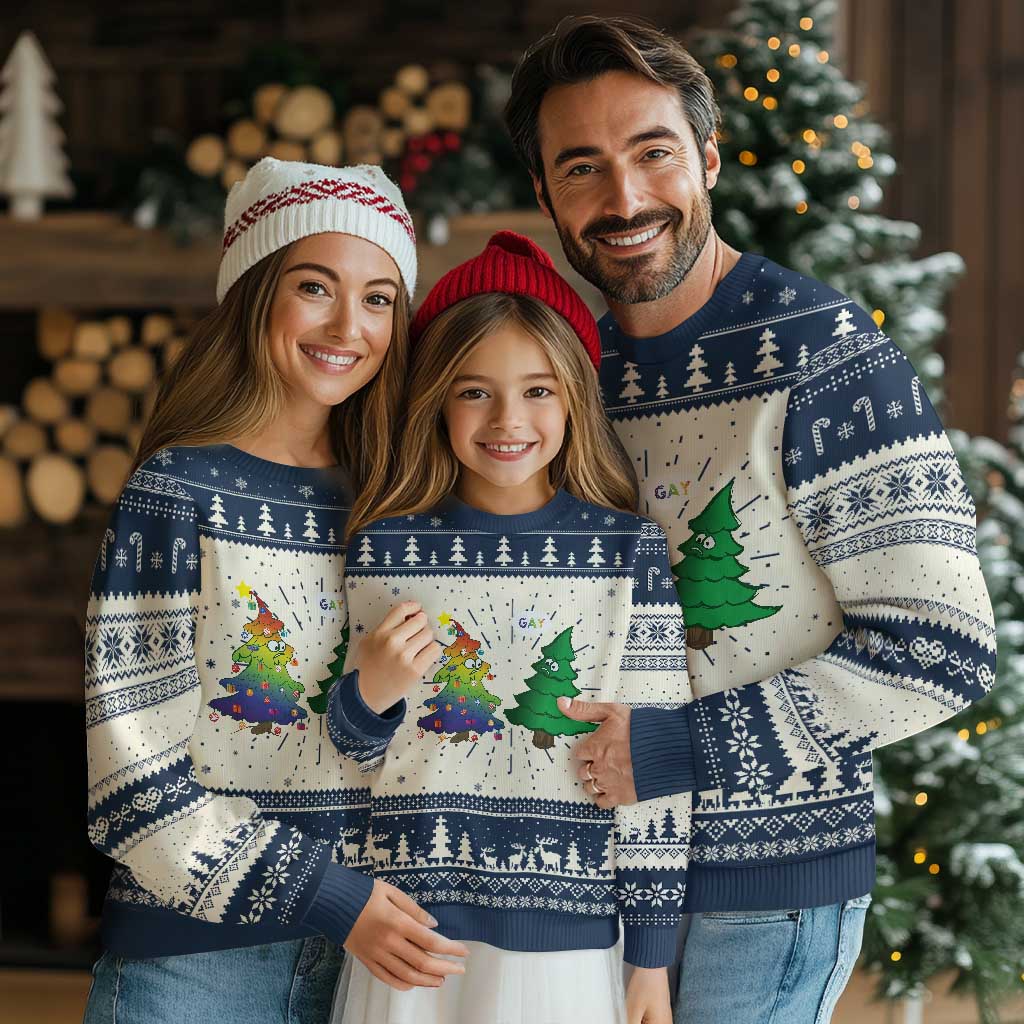 Funny Gay Xmas Ugly Christmas Sweater Rainbow Christmas Tree LGBT TS09 Navy Print Your Wear