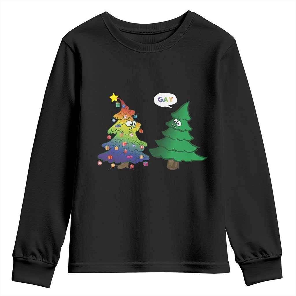 Funny Gay Christmas Youth Sweatshirt Rainbow Christmas Tree LGBT TS09 Black Print Your Wear