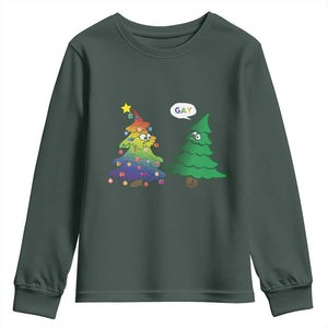 Funny Gay Christmas Youth Sweatshirt Rainbow Christmas Tree LGBT TS09 Dark Forest Green Print Your Wear