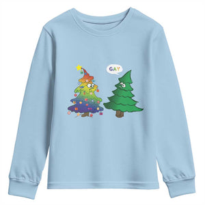 Funny Gay Christmas Youth Sweatshirt Rainbow Christmas Tree LGBT TS09 Light Blue Print Your Wear