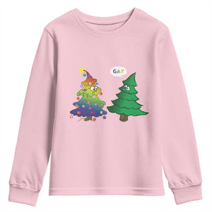 Funny Gay Christmas Youth Sweatshirt Rainbow Christmas Tree LGBT TS09 Light Pink Print Your Wear