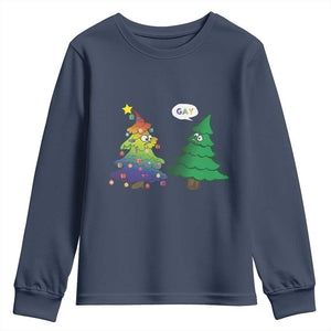 Funny Gay Christmas Youth Sweatshirt Rainbow Christmas Tree LGBT TS09 Navy Print Your Wear