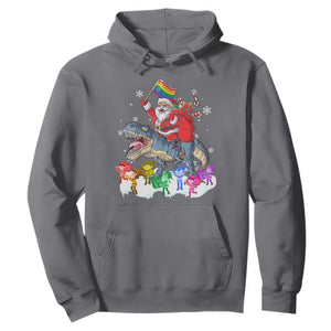 Funny Christmas LGBT Hoodie Rainbow Flag Santa Riding Dinosaur TS09 Charcoal Print Your Wear