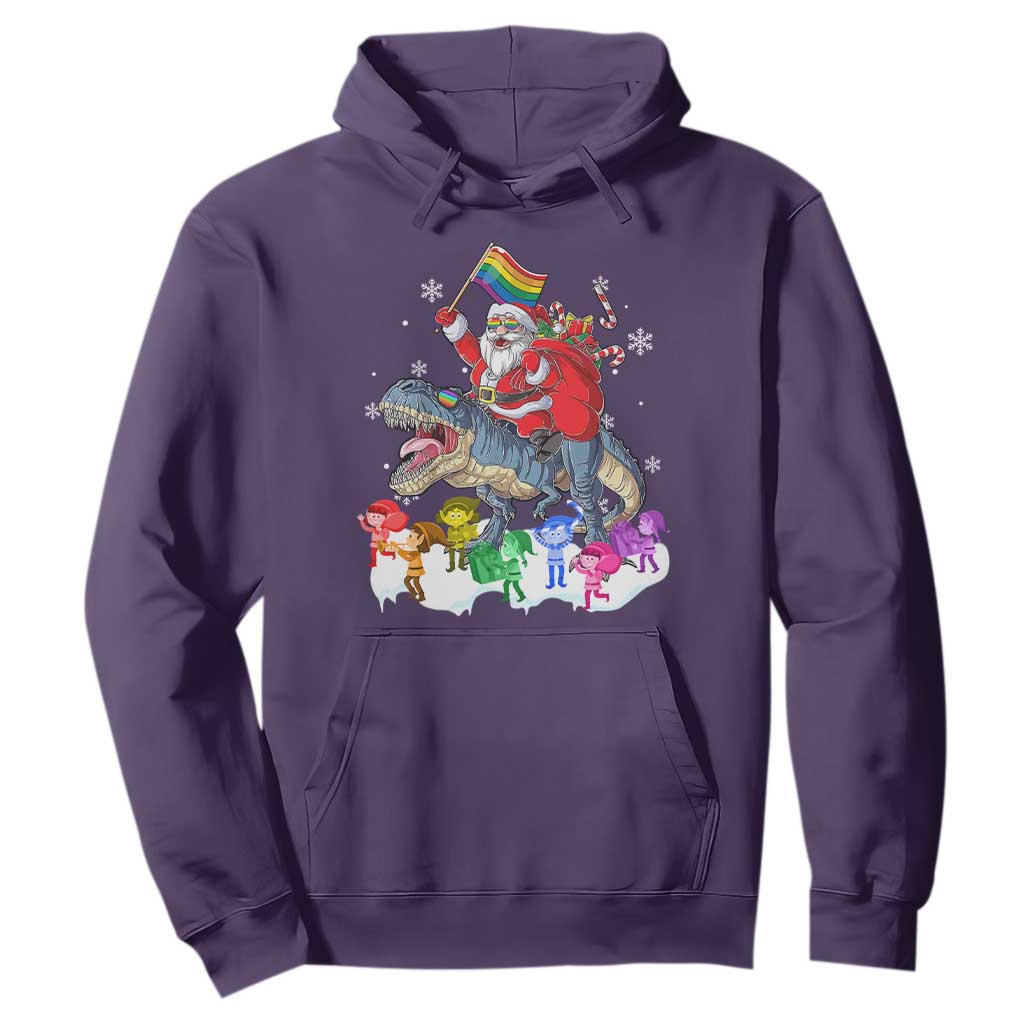 Funny Christmas LGBT Hoodie Rainbow Flag Santa Riding Dinosaur TS09 Purple Print Your Wear