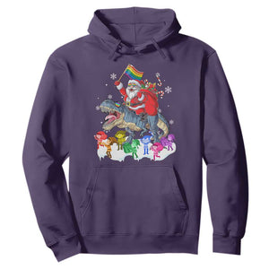 Funny Christmas LGBT Hoodie Rainbow Flag Santa Riding Dinosaur TS09 Purple Print Your Wear