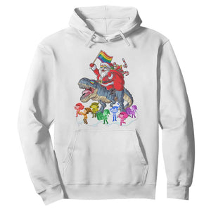 Funny Christmas LGBT Hoodie Rainbow Flag Santa Riding Dinosaur TS09 White Print Your Wear