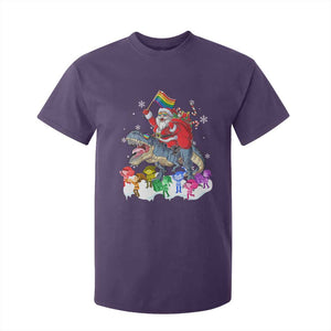 Funny Christmas LGBT T Shirt For Kid Rainbow Flag Santa Riding Dinosaur TS09 Purple Print Your Wear