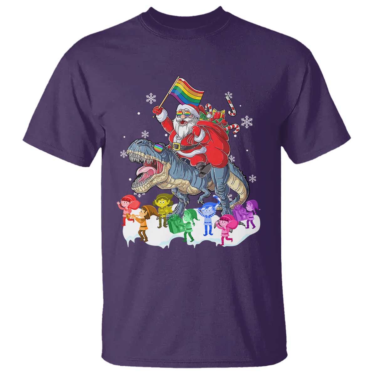 Funny Christmas LGBT T Shirt Rainbow Flag Santa Riding Dinosaur TS09 Purple Print Your Wear