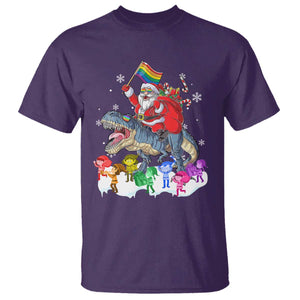 Funny Christmas LGBT T Shirt Rainbow Flag Santa Riding Dinosaur TS09 Purple Print Your Wear