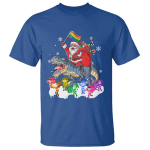 Funny Christmas LGBT T Shirt Rainbow Flag Santa Riding Dinosaur TS09 Royal Blue Print Your Wear