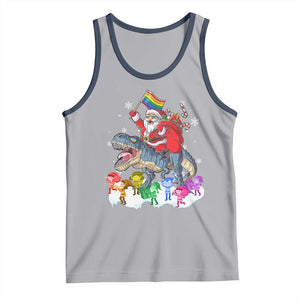 Funny Christmas LGBT Tank Top Rainbow Flag Santa Riding Dinosaur TS09 Athletic Heather Navy Print Your Wear