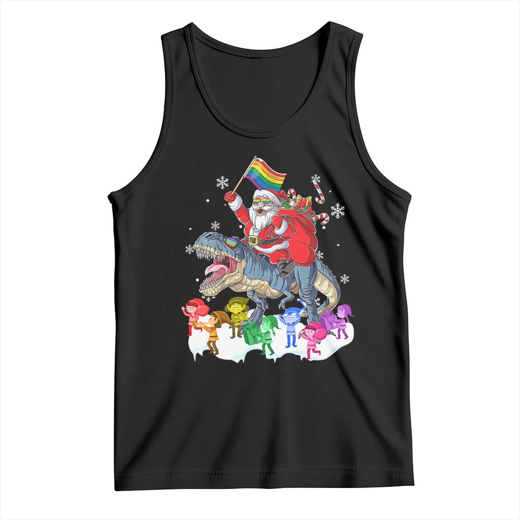 Funny Christmas LGBT Tank Top Rainbow Flag Santa Riding Dinosaur TS09 Black Print Your Wear