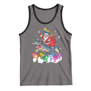 Funny Christmas LGBT Tank Top Rainbow Flag Santa Riding Dinosaur TS09 Deep Heather Black Print Your Wear