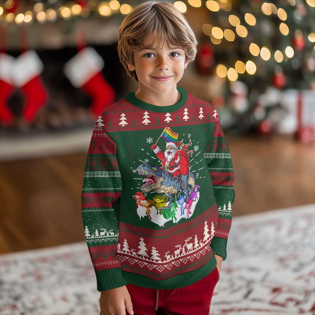 Funny Xmas LGBT Ugly Christmas Sweater Rainbow Flag Santa Riding Dinosaur TS09 Christmas Print Your Wear
